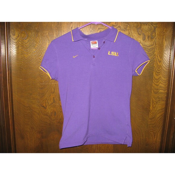 Vintage Womens Team Nike White Tag LSU Tigers Purple & Yellow Polo Shirt Size S - Picture 1 of 3